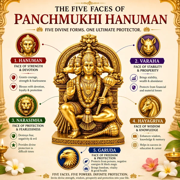 Divya Panchmukhi Hanuman Murti Idol ( Gold Plated )